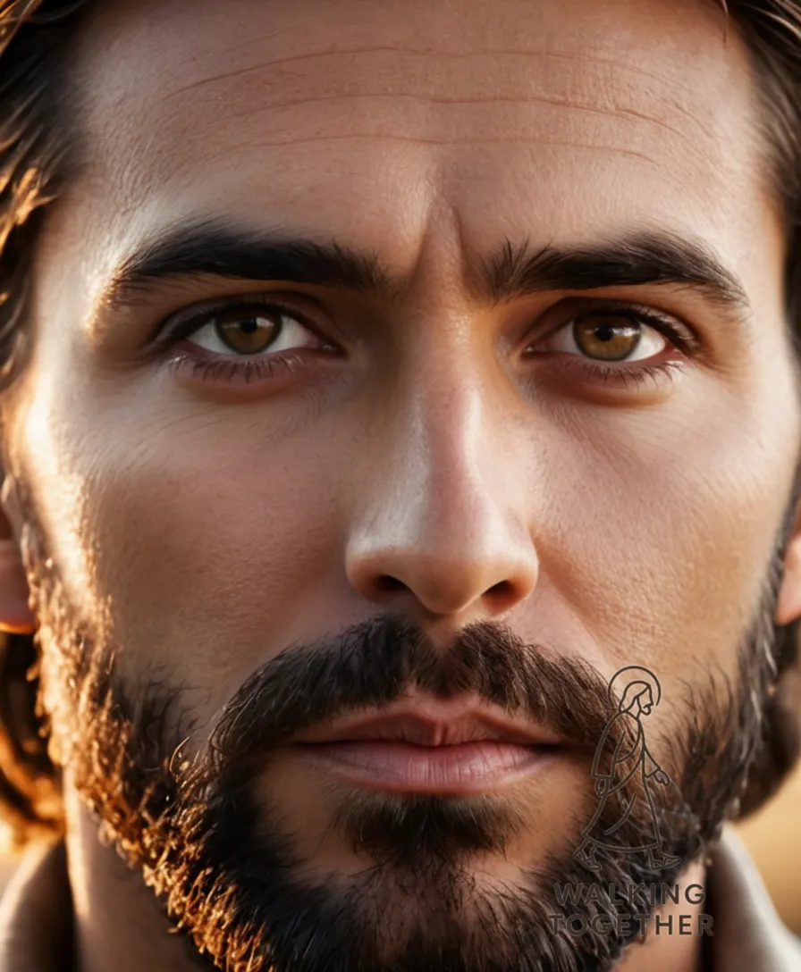 The image should show Jesus Christ standing alone on a rocky outcropping overlooking a serene landscape at dusk, bathed in warm golden light with the gentle setting sun casting long shadows behind him, his peaceful expression reflecting calm contemplation.