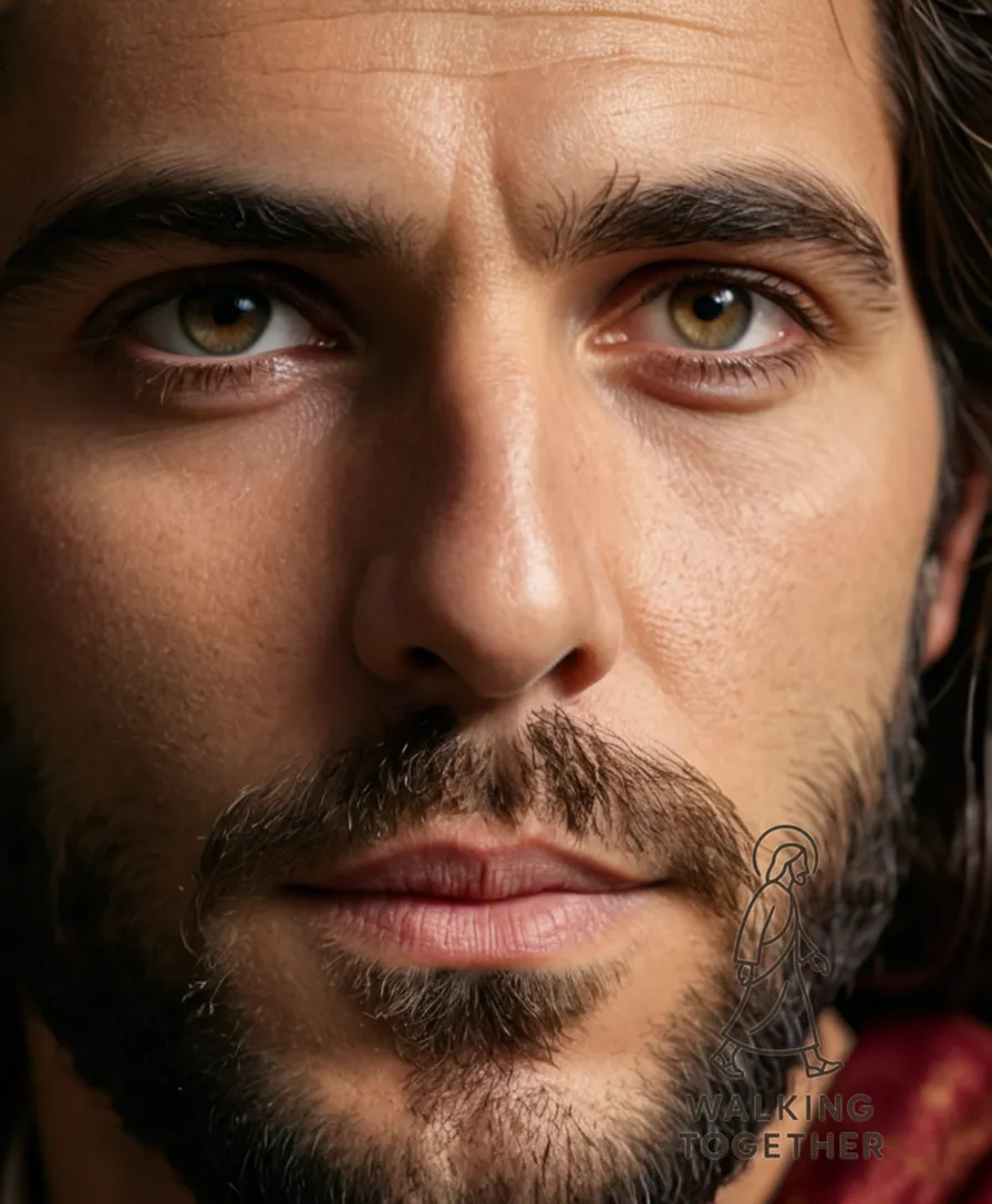 The image should show Jesus Christ, depicted in a thoughtful pose from ancient Roman coins and texts, donning traditional Middle Eastern attire, with olive skin and long, dark hair, set against a worn stone backdrop, bathed in warm, soft natural light with subtle shadows.